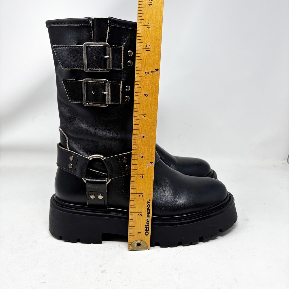 Steve Madden Black Leather Moto Harness Platform Lug Sole Boots Womens Size 7M - Picture 6 of 10